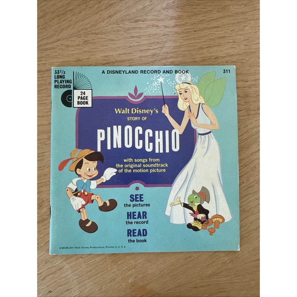 Disneyland Record and Book Walt Disney's Story of Pinocchio 1966 Book Only